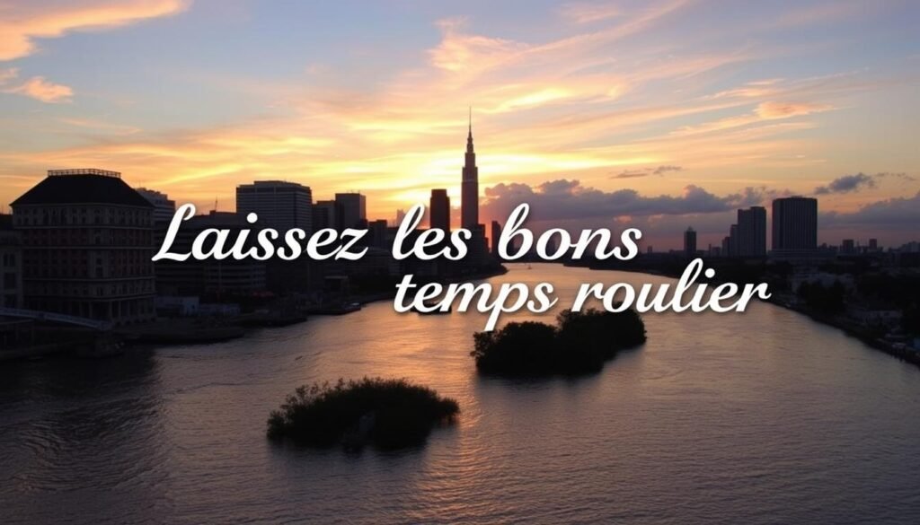 New Orleans skyline with the phrase 'Laissez les bons temps rouler' New Orleans skyline with the phrase 'Laissez les bons temps rouler'