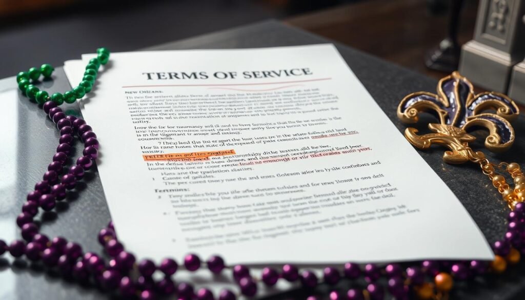 New Orleans-specific terms highlighted in a Terms of Service document New Orleans-specific terms highlighted in a Terms of Service document
