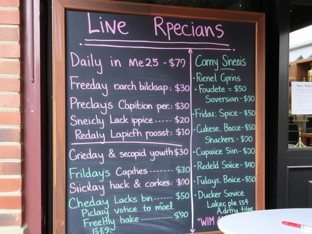 Restaurant menu board showing prices and specials in New Orleans Restaurant menu board showing prices and specials in New Orleans